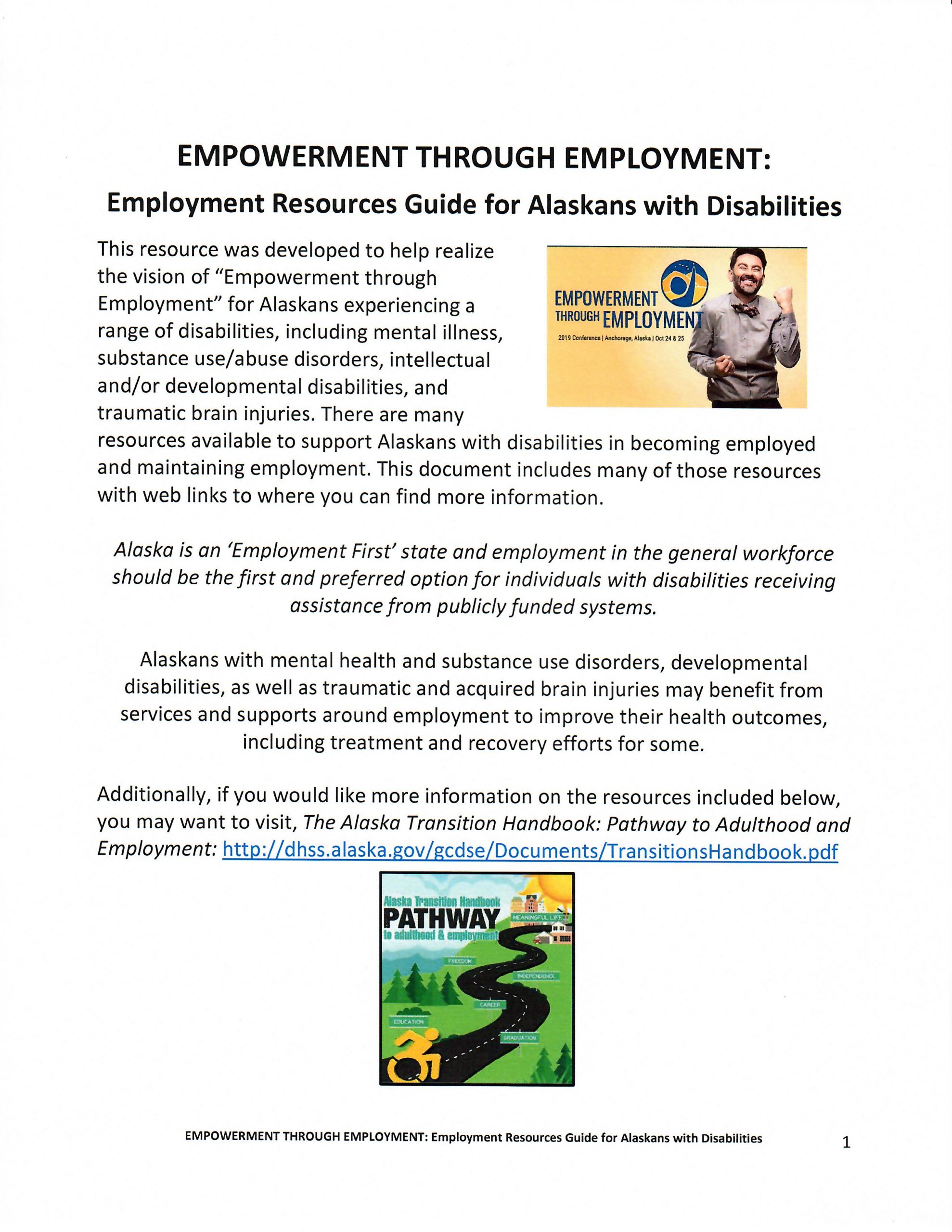 Empowerment Through Employment: Employment Resources Guide for Alaskans with Disabilities cover page