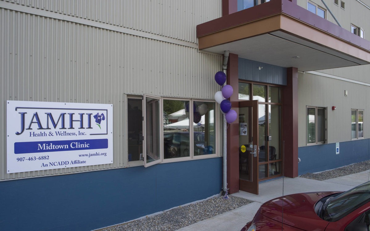 JAMHI Health & Wellness, Inc. Midtown Clinic's sign and entryway on the day of their grand opening in June 2018.