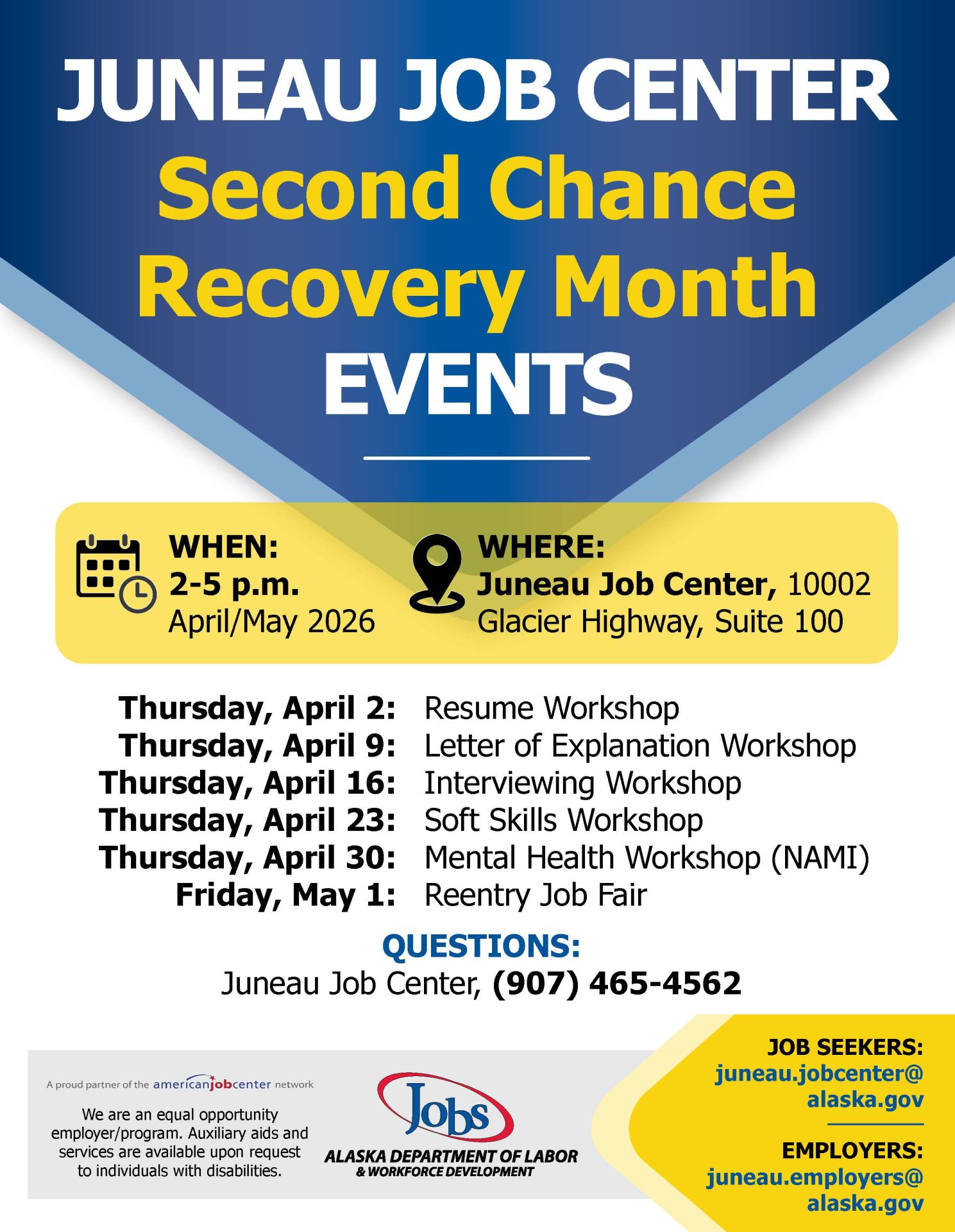 Second Chance Month Activities at the Juneau Job Center